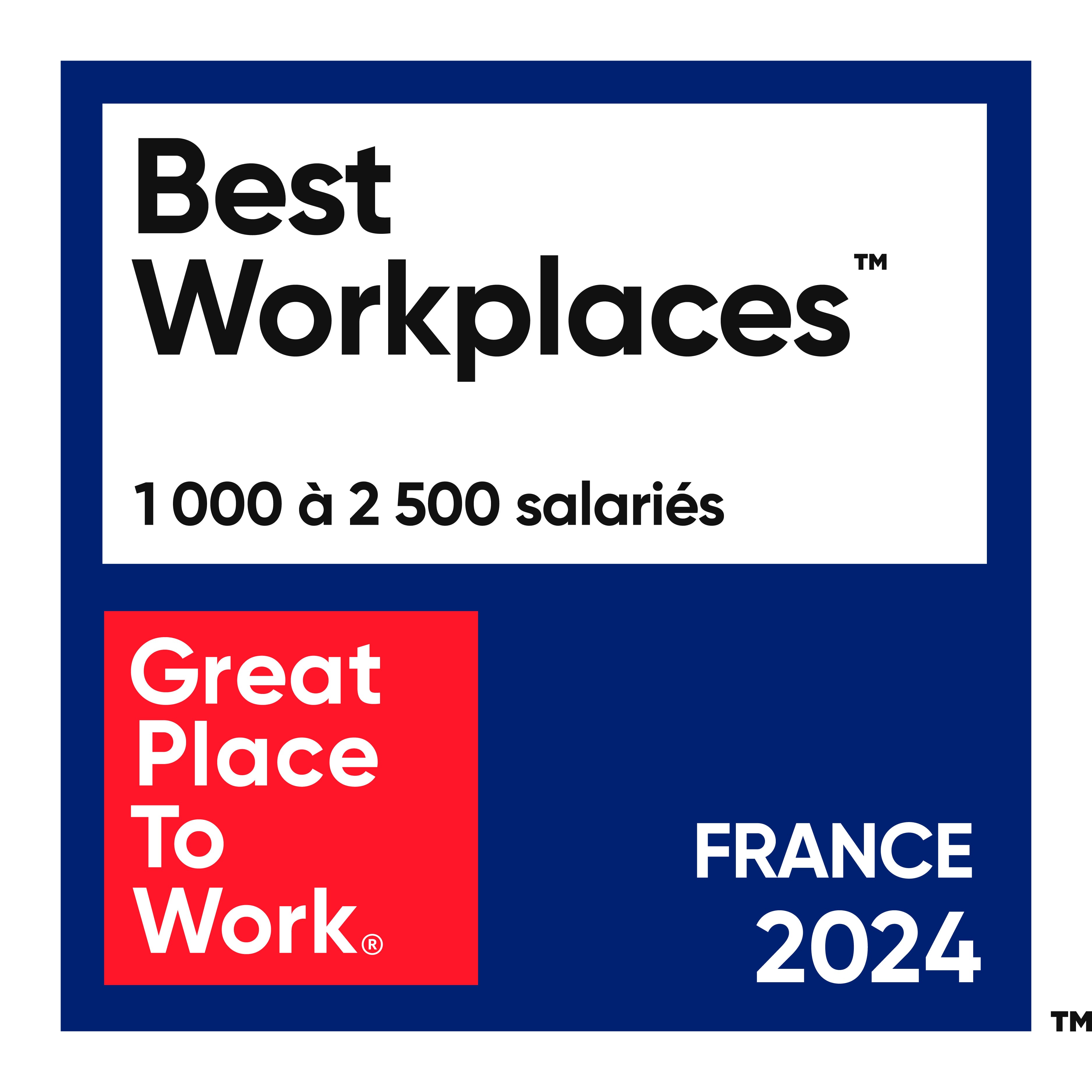 Best Workplaces 1000 à 2500 salariés. Great Place to Work. France 2023