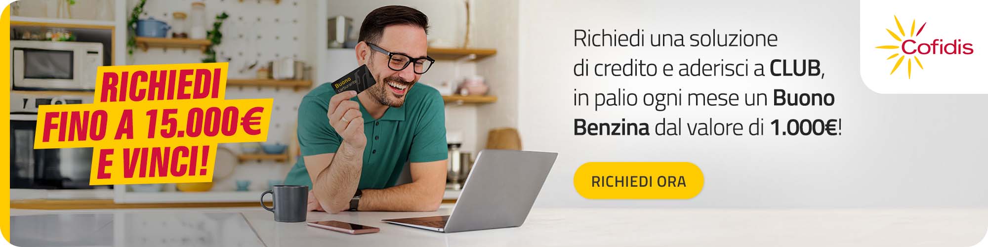Richiedi fino a 30.000€ e vinci! | Richiedi una soluzione di credito e aderisci a CLUB, in palio ogni mese un Buono Benzina dal valore di 1.000€ | Cofidis