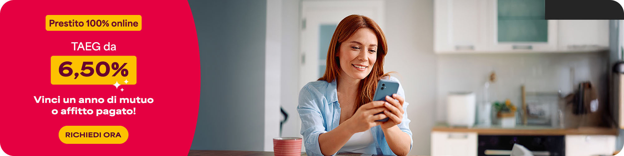 Prestito 100% online | TAEG da 6,50% | Vinci un anno di mutuo o affitto pagato | Richiedi ora | Cofidis