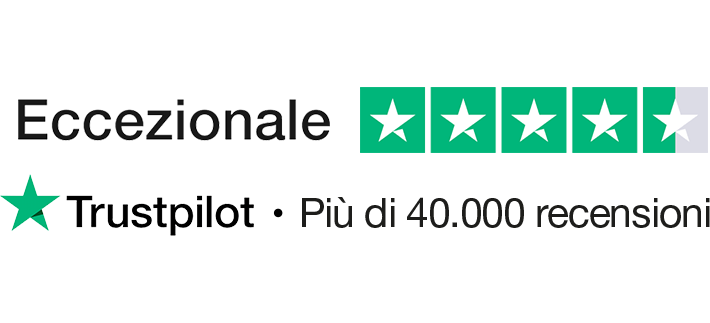 Recensioni Trustpilot: 4.5 su 5 Basato su più di 40.000 recensioni