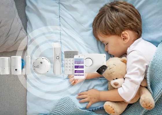 connected alarm systems with kid sleeping